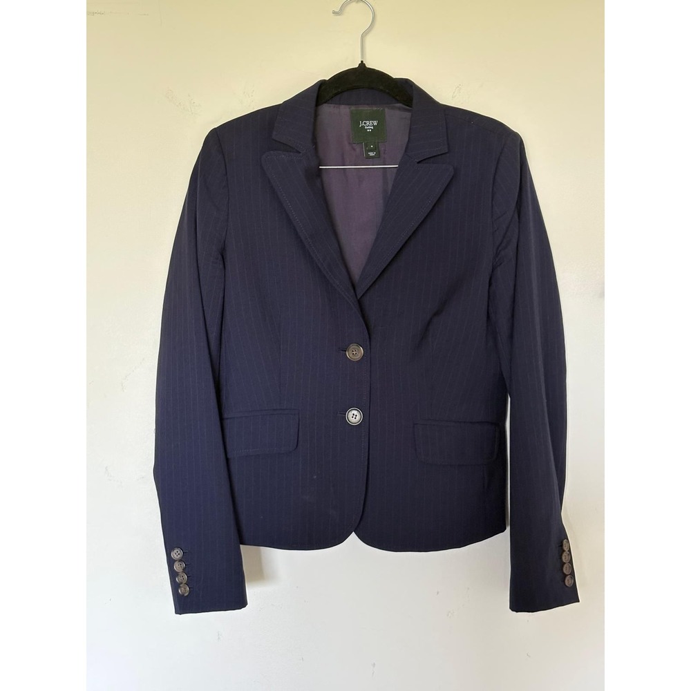 J.Crew Suiting Navy Blue Pinstripe Wool 2-Button Blazer Jacket Size 6 91974